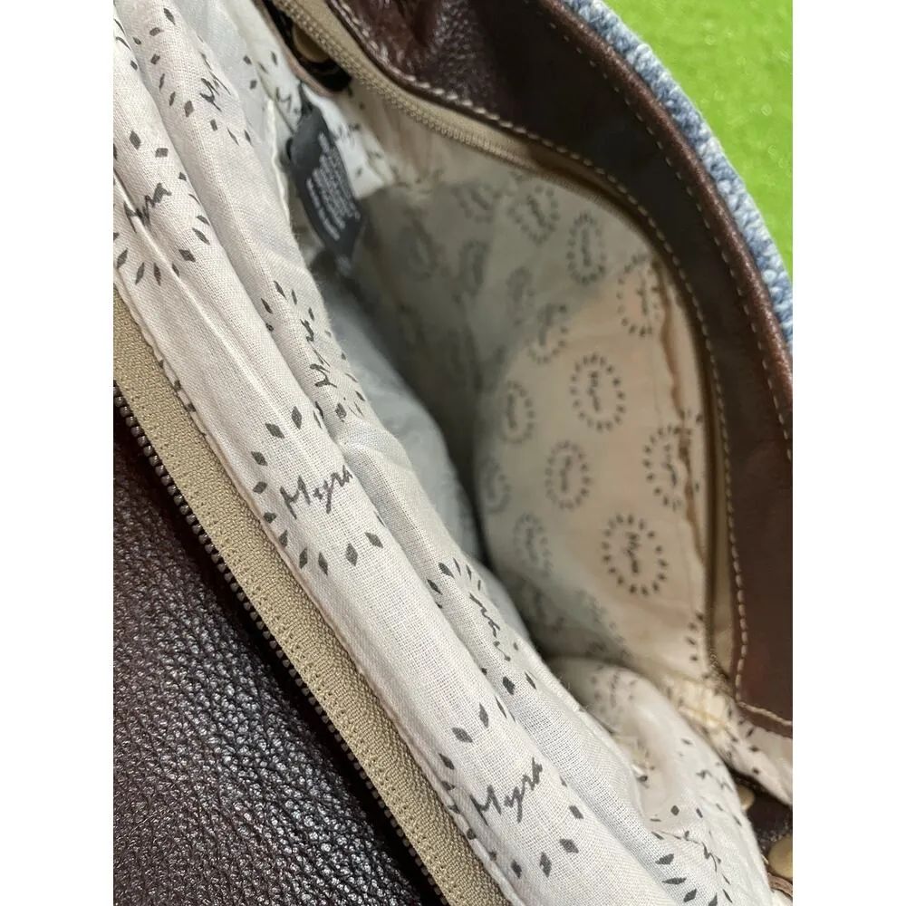 Myra Bags‎ Purse Western Leather Cotton Carve Aztec Crossbody Hand Bag Brown - Image 5