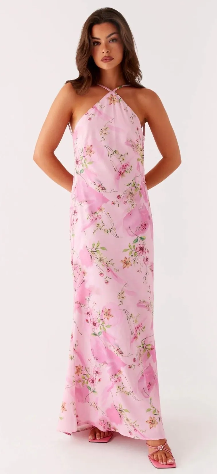 peppermayo pink dress Maxi Dress With Pearls Flora Satin Maxi Dress Candy US Fully lined Peppermayo Dress Pink Size 8