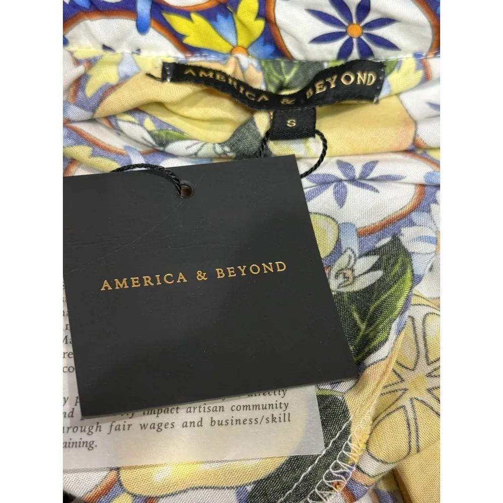 NWT America & Beyond OOAK CITRUS LEMON PRINTED Maxi DRESS Fringe Boho Chic Small - Image 6