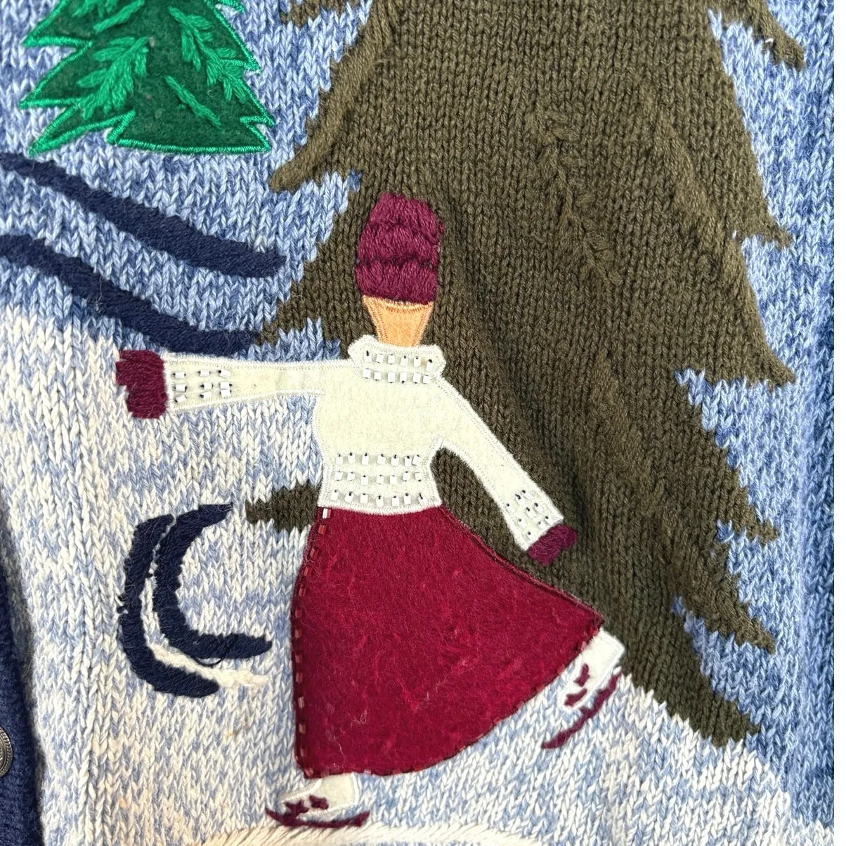 Vintage Grandma Knit Sweater Vest Christmas Ice Skating Cabin Winter Holiday XL Blue - Image 6