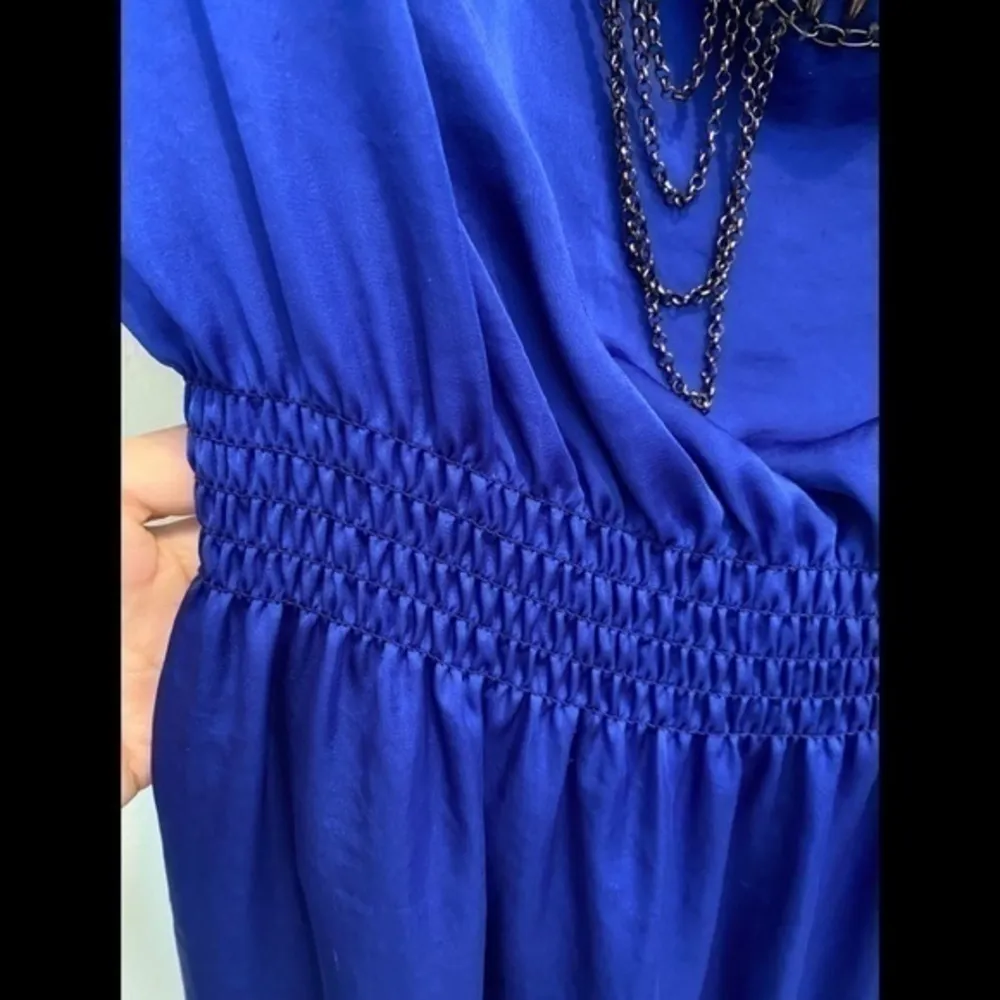 GIANNI BINI S Bejeweled Blue Sateen Dress - Image 5