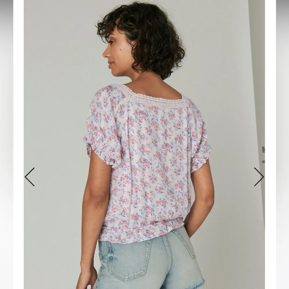 LUCKY BRAND 7W46342 Lilac Multi Floral Short Sleeve Peasant Top $69.50 EUC M - Image 11