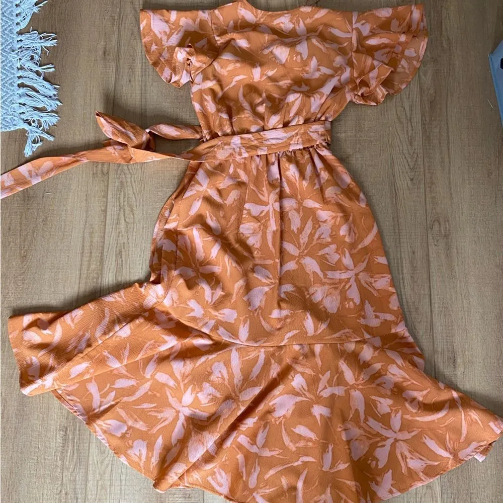 A New Day Size Extra Small Midi Length Dress Wrap Tie Dress Floral - Image 8