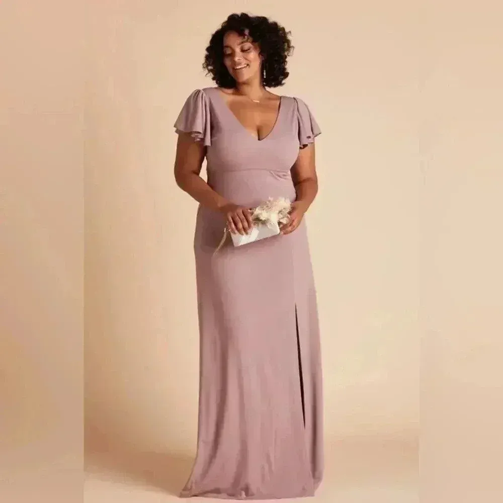 Birdy Grey Hannah Bridesmaid Dress with Slit in Crepe Dark Mauve S NWT - Image 3