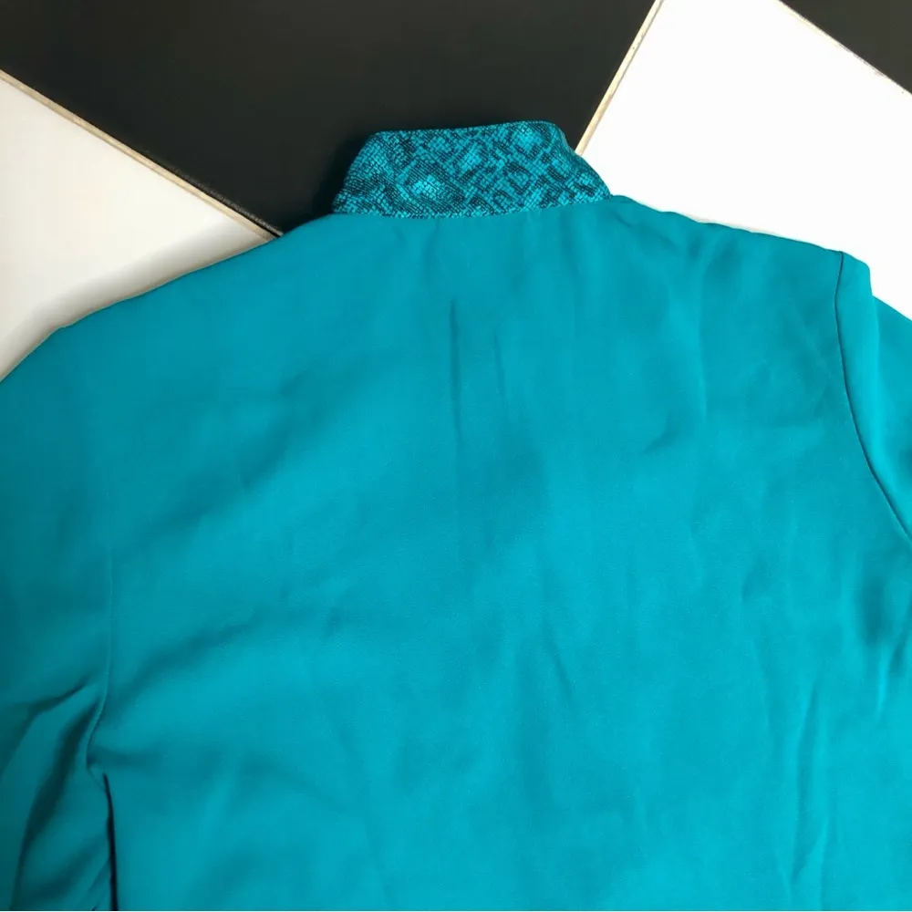 Vintage 80s 90s Jordana Western Button Down Lightweight Blouse Teal Turquoise L Blue Size L - Image 9