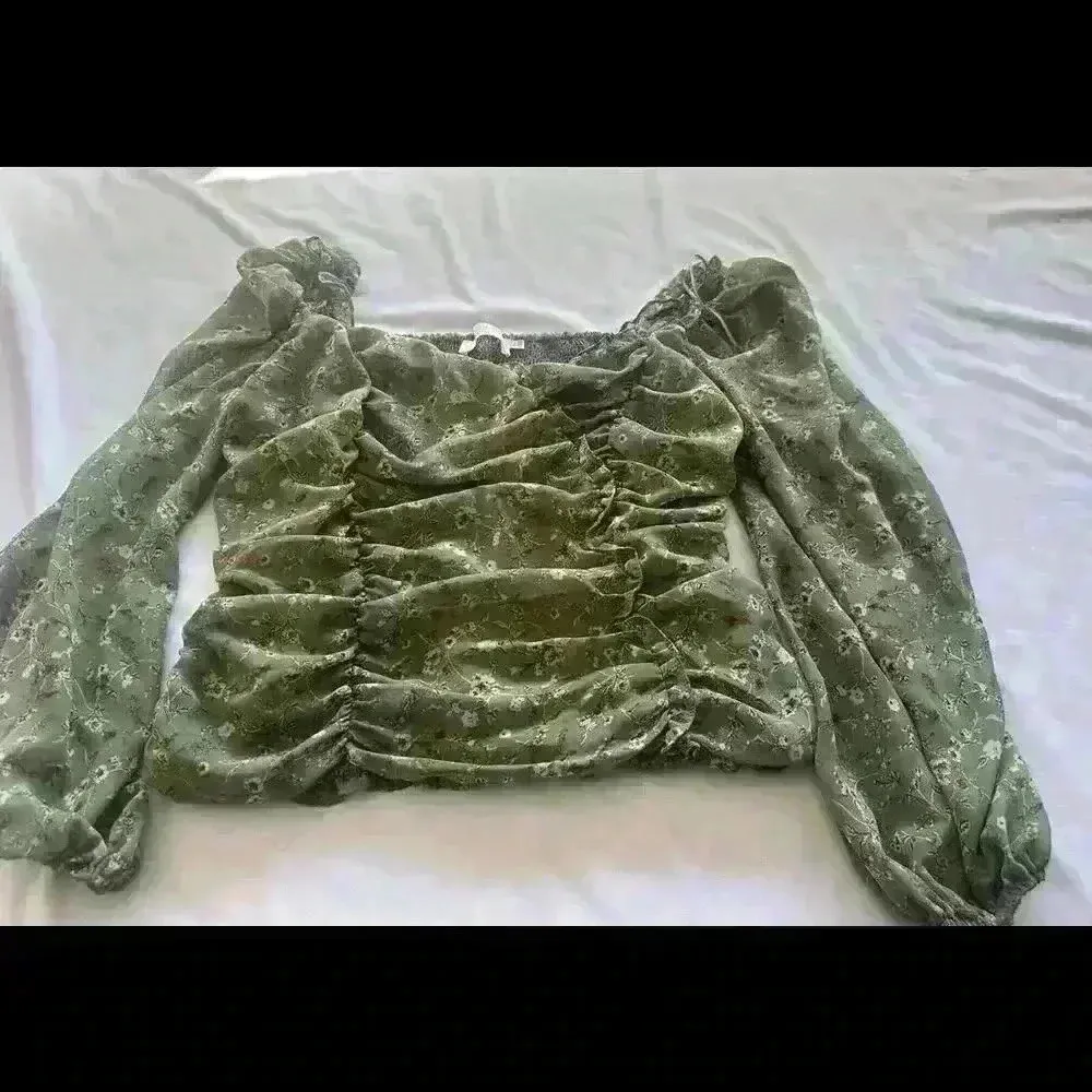 ASTR the Label Womens Tonina Blue Floral Ruched Blouse Top XL Bhfo - Image 2