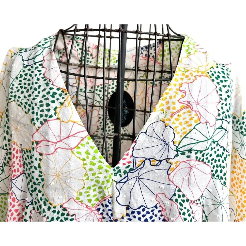 Jodifil Swimsuit Cover Up Medium NWT Dot Flowers Semi Sheer Beach Cruise Islands White Size undefined - Image 2