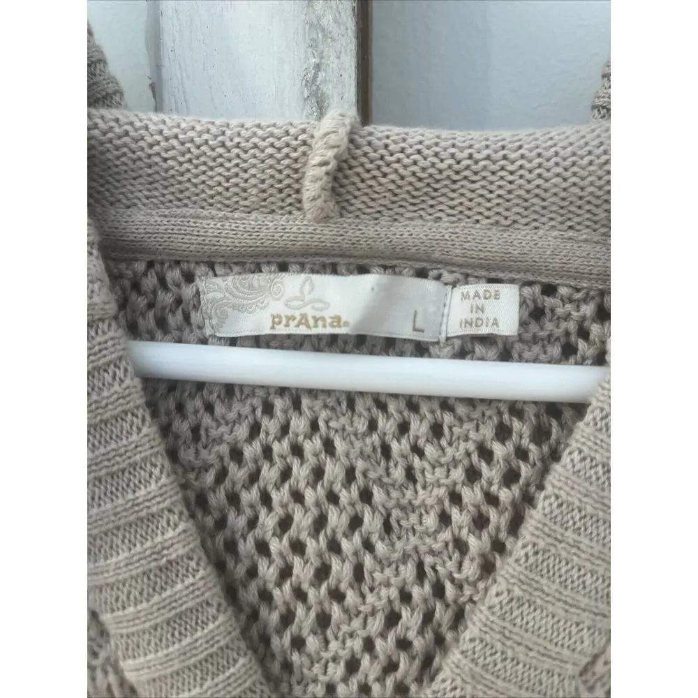 Women's Prana Sugar Beach Pullover Hooded Sweater Beige Large L Organic Cotton - Image 4