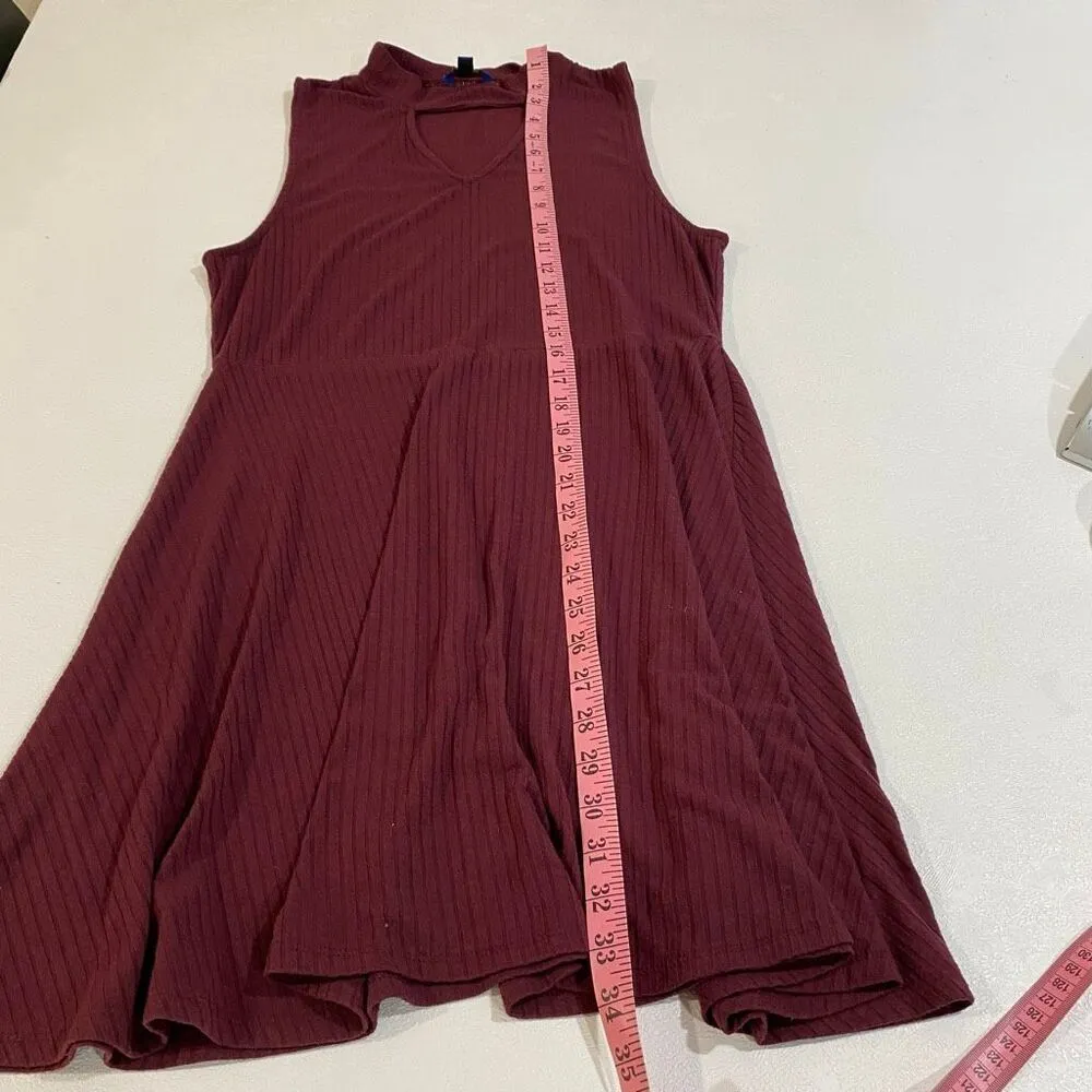 Aeropostale Burgundy Ribbed Fit & Flare Dress Women’s Large Sleeveless Mock Neck - Image 5