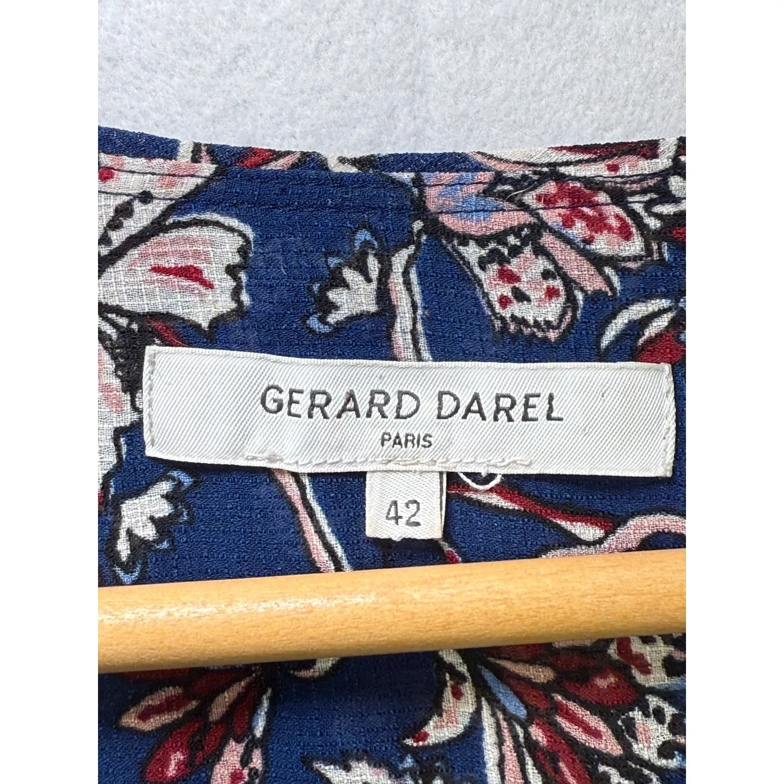 GERARD DAREL Paris Floral Wrap Dress Midi Blue Red White Women Size 10 - Image 3