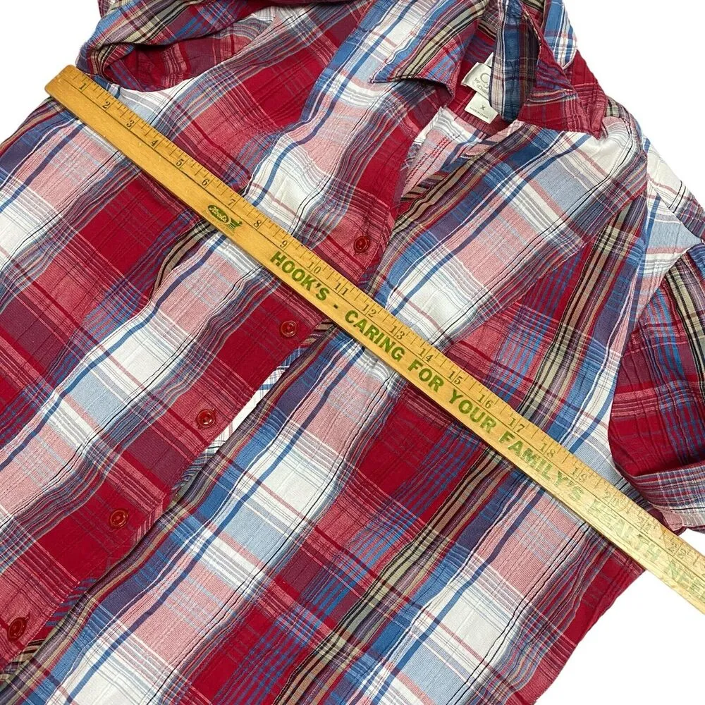 C.J Banks Women's Red White Blue Plaid Button Down Shirt Plus Size X Seersucker - Image 5