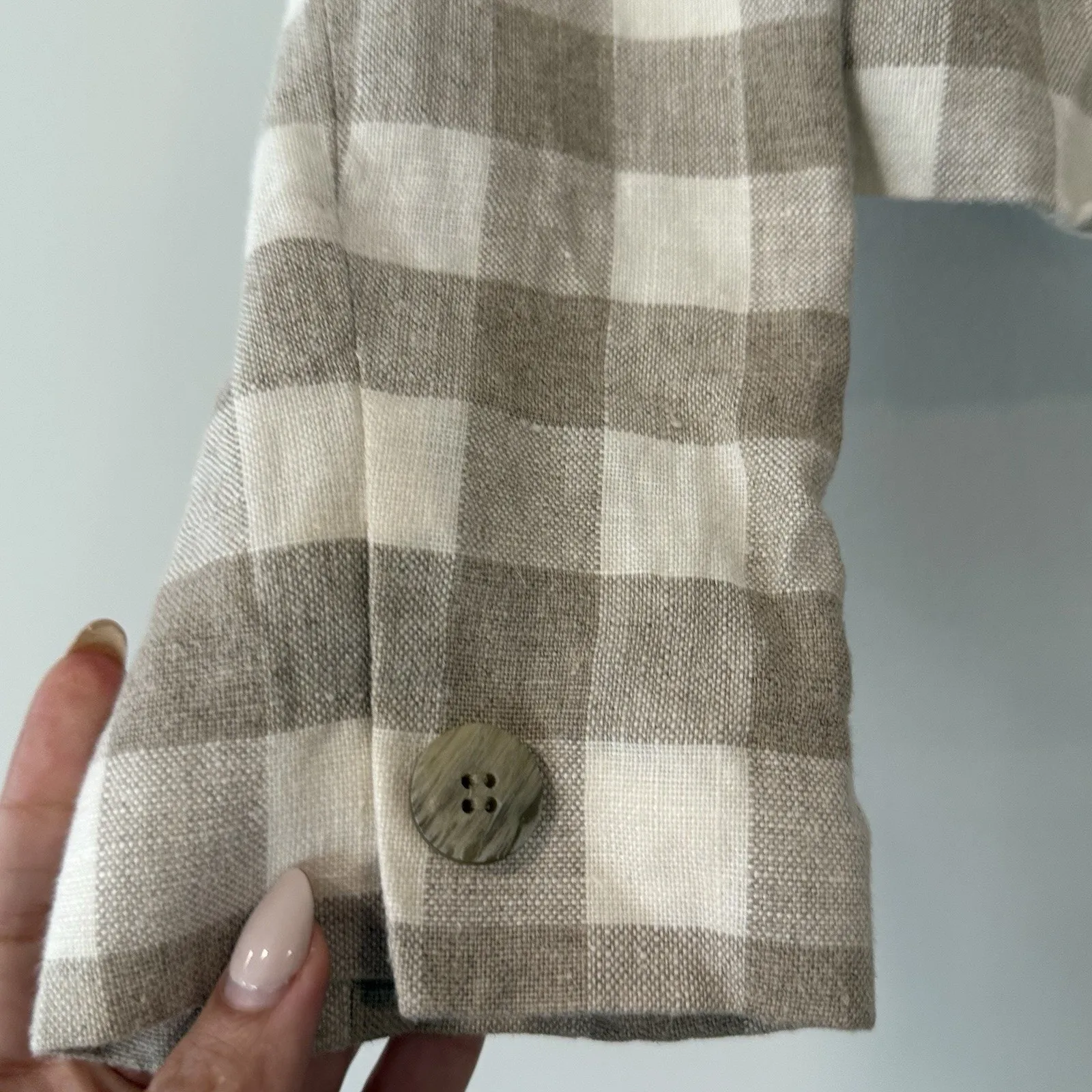 Vintage JH Collectibles 100% Linen Gingham Cropped Women Blazer Size 12 Brown - Image 7