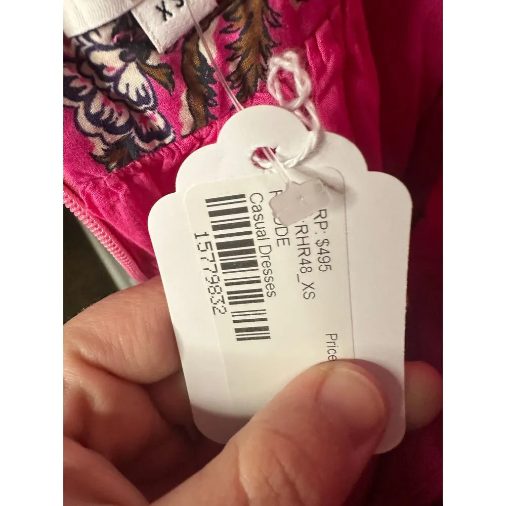 RHODE Hot Pink Marigold Flower Print Halter Style Salena Maxi Dress Size XS - Image 12