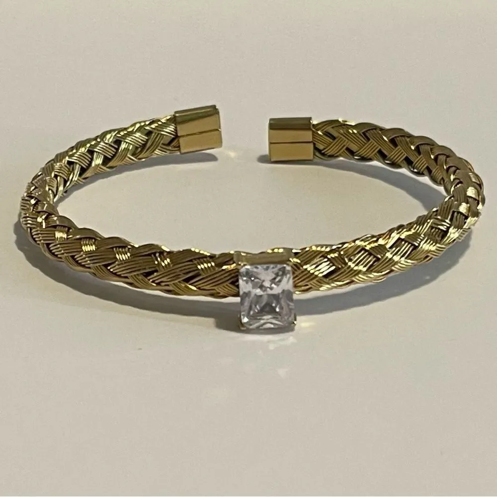 Gold plated Stainless Steel mesh weave open bangle bracelet. - Image 3
