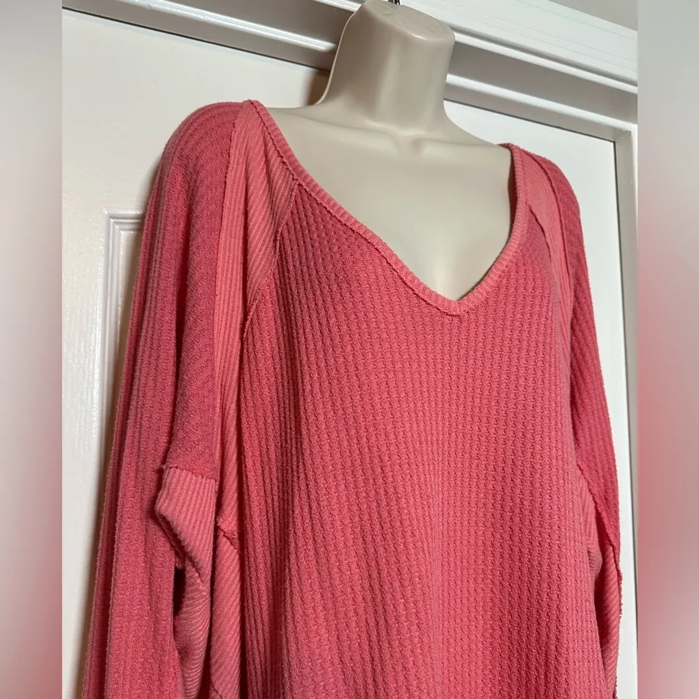 We The Free Free Waffle People Oversized Womens Long Sleeve V-neck Thermal Top M - Image 3