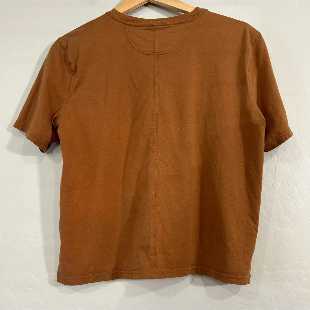 Carhartt Womens Small Loose Crop Shirt Brown Pocket Tee Soft Workwear Y2K Grunge - Image 5