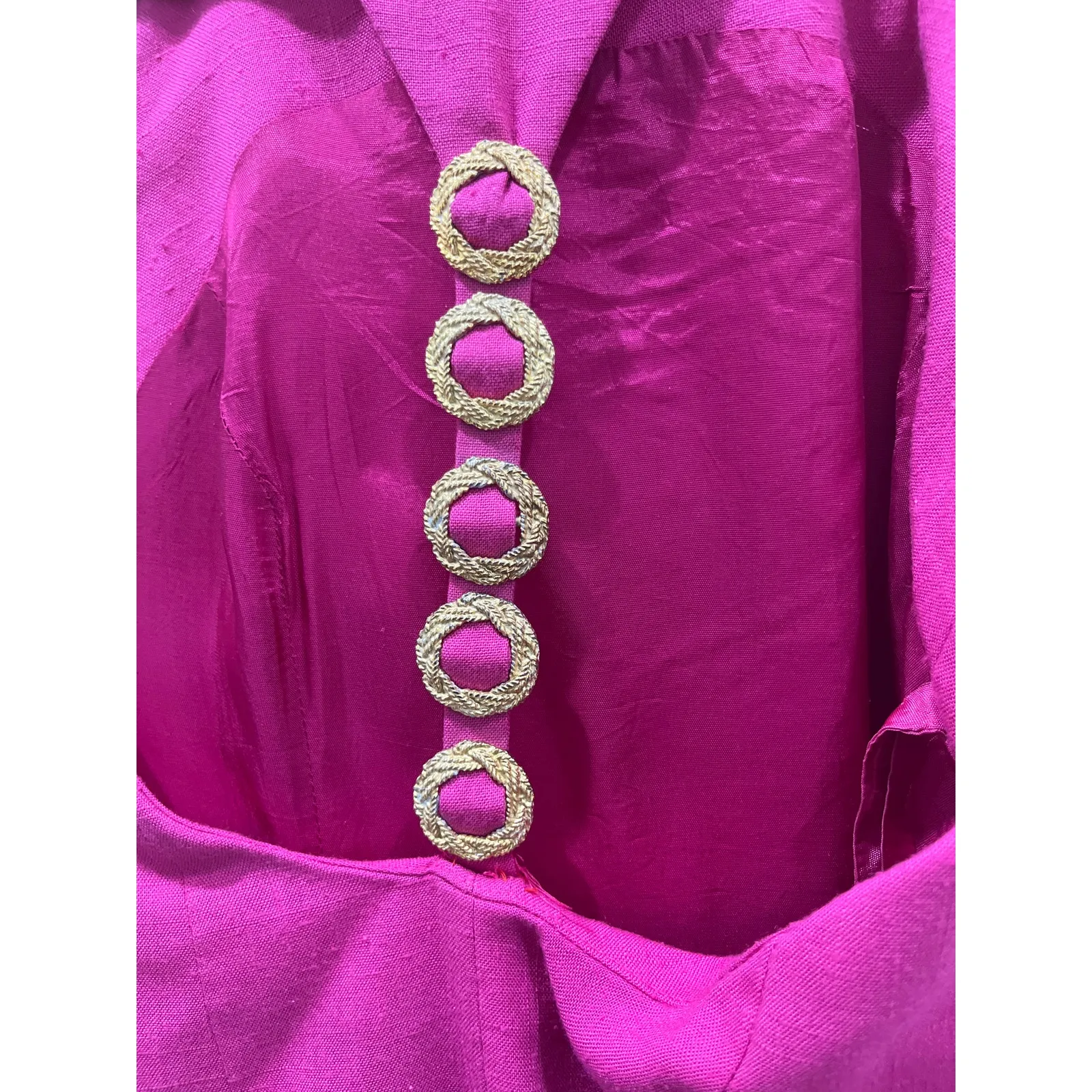 Glam Regency Sleeveless Hot Pink Mini Dress Gold Strap 80’s Barbie Details Sz 4 - Image 5