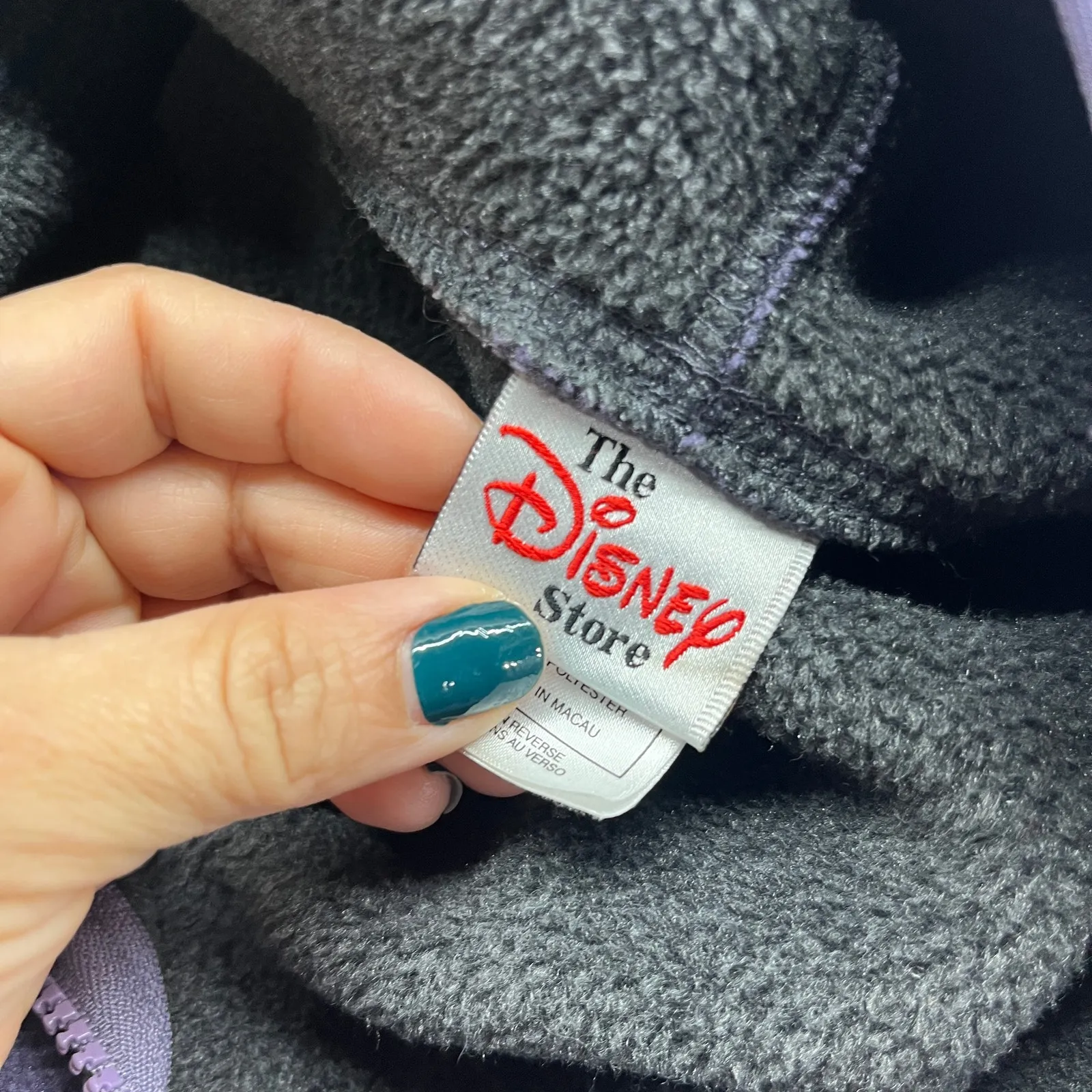 Disney Store Vintage Mickey Hoodie Fleece Embroidered Floral Women Purple Small - Image 4