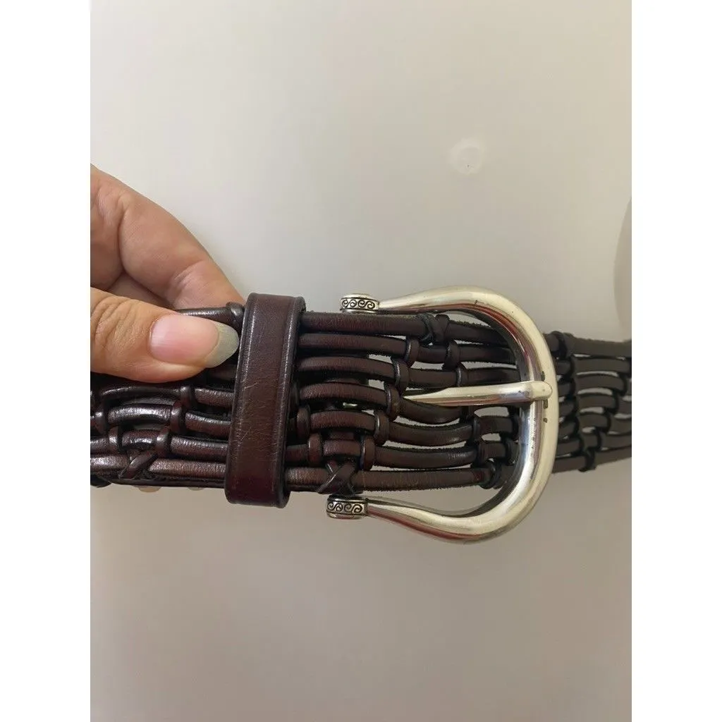 Brighton wide Brown Leather Woven Braided Belt Wide Size Medium/ Large 32 - Image 3