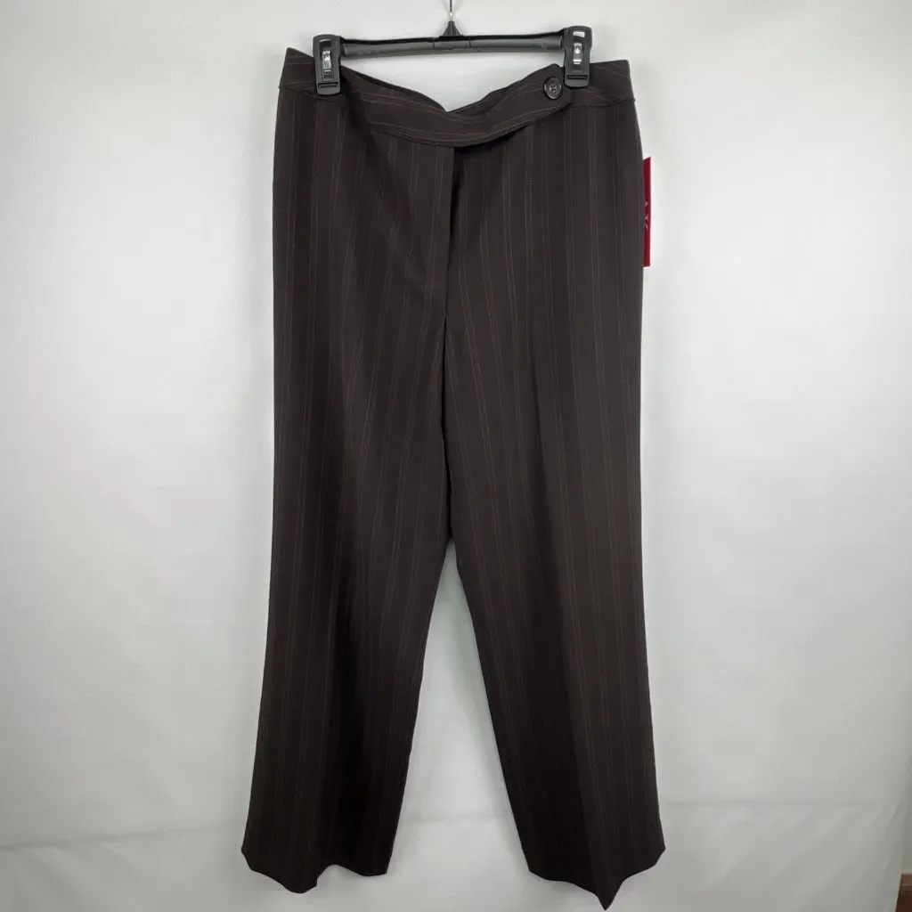 Ann Klein Suit Set Sz 14P Brown Pin Stripe Blazer and Lined Pants Trousers - Image 9