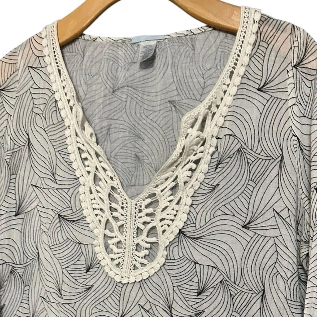 Eberjey Women’s Size S M Blue White Cotton Long Sleeve Cover Up Tunic Top - Image 3