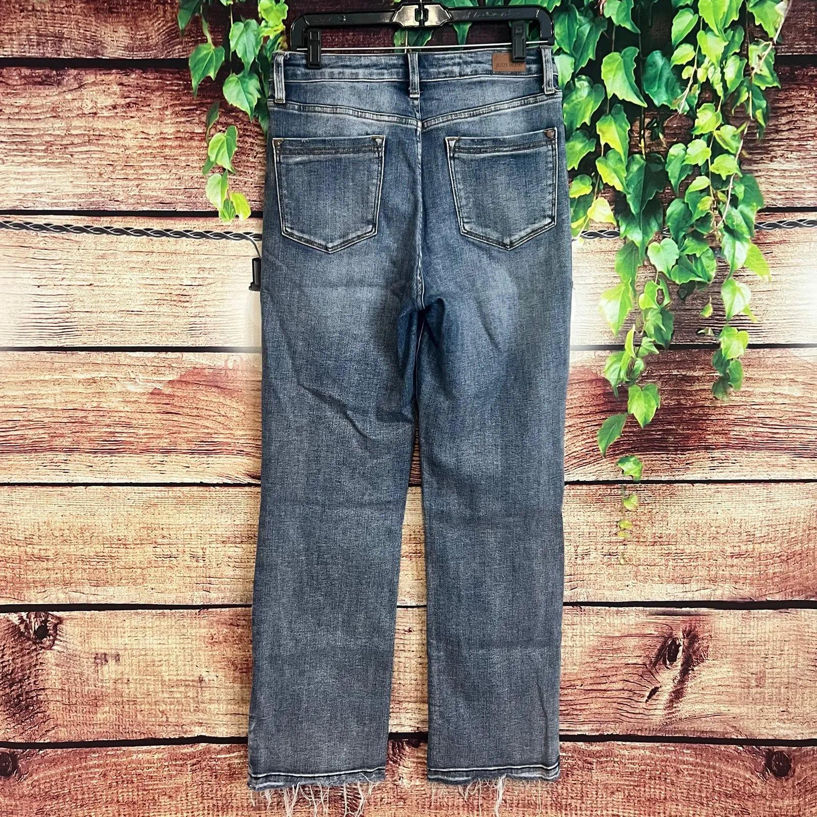 Judy Blue Jeans Women 7/28 (29x30) Blue Stripe High Rise Straight Leg Raw Hem - Image 5