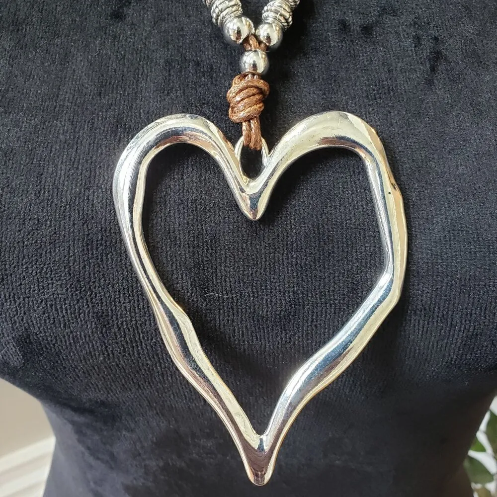 Womens Silver Exaggerated Heart Pendant Necklace Jewelry with Lobster Clasp - Image 3