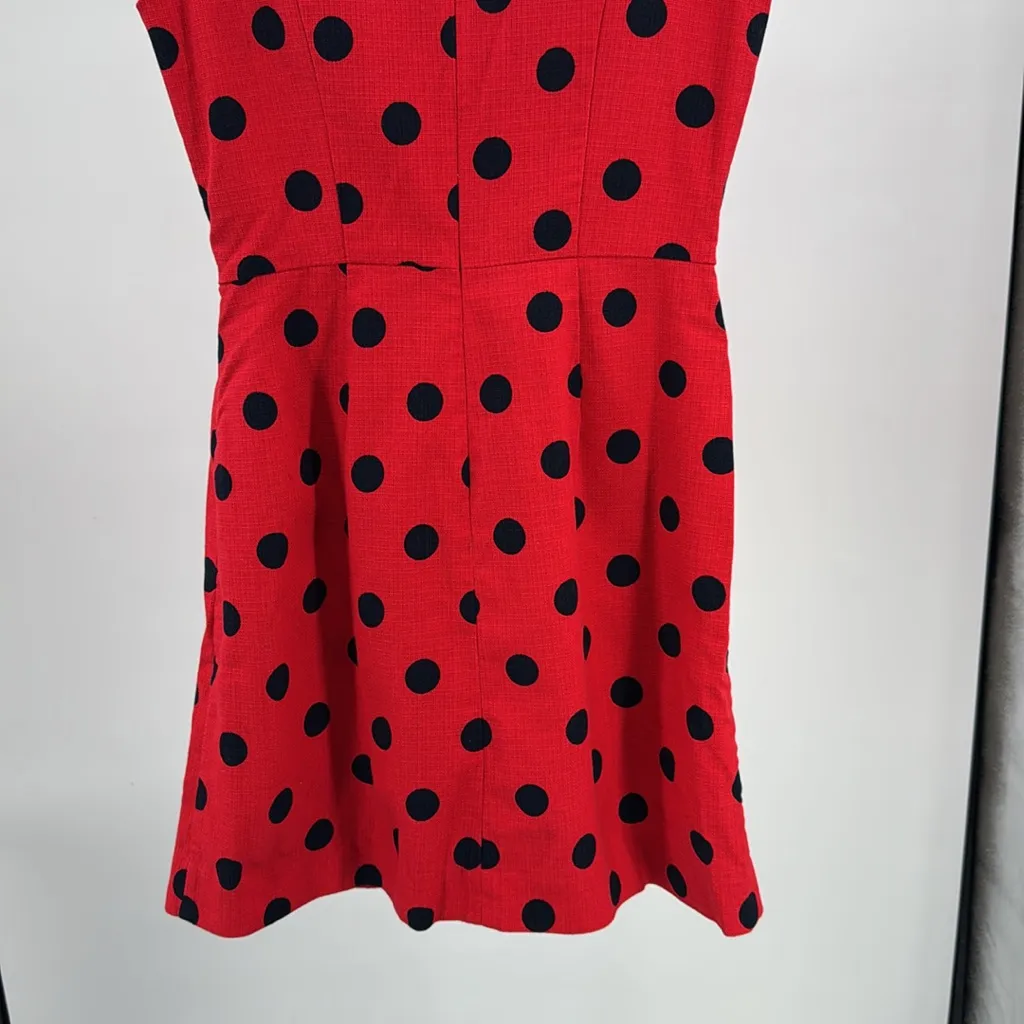 J. Crew Factory Red Dress with Navy Dots structured sleeveless above knee office Size 6 - Image 4