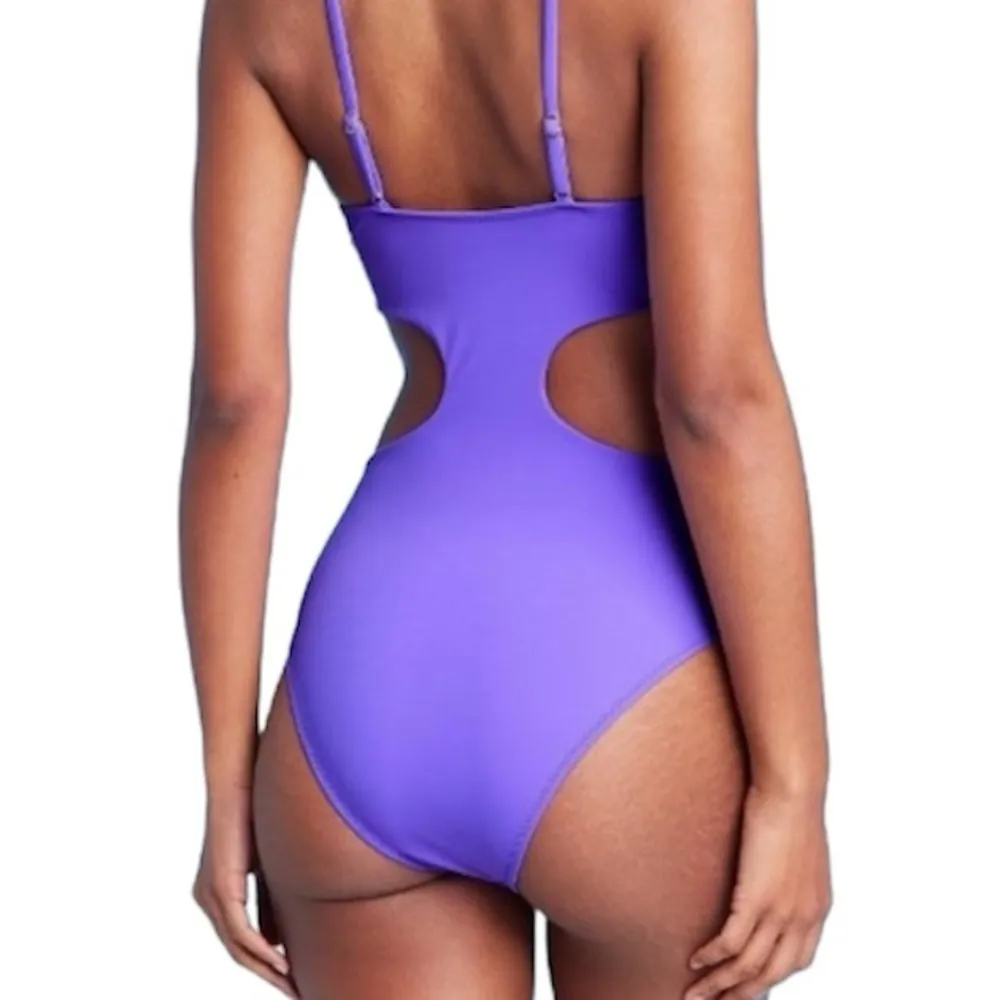 Shade & Shore Swimsuit Purple One Piece Cut Out Monokini L Large New - Image 2