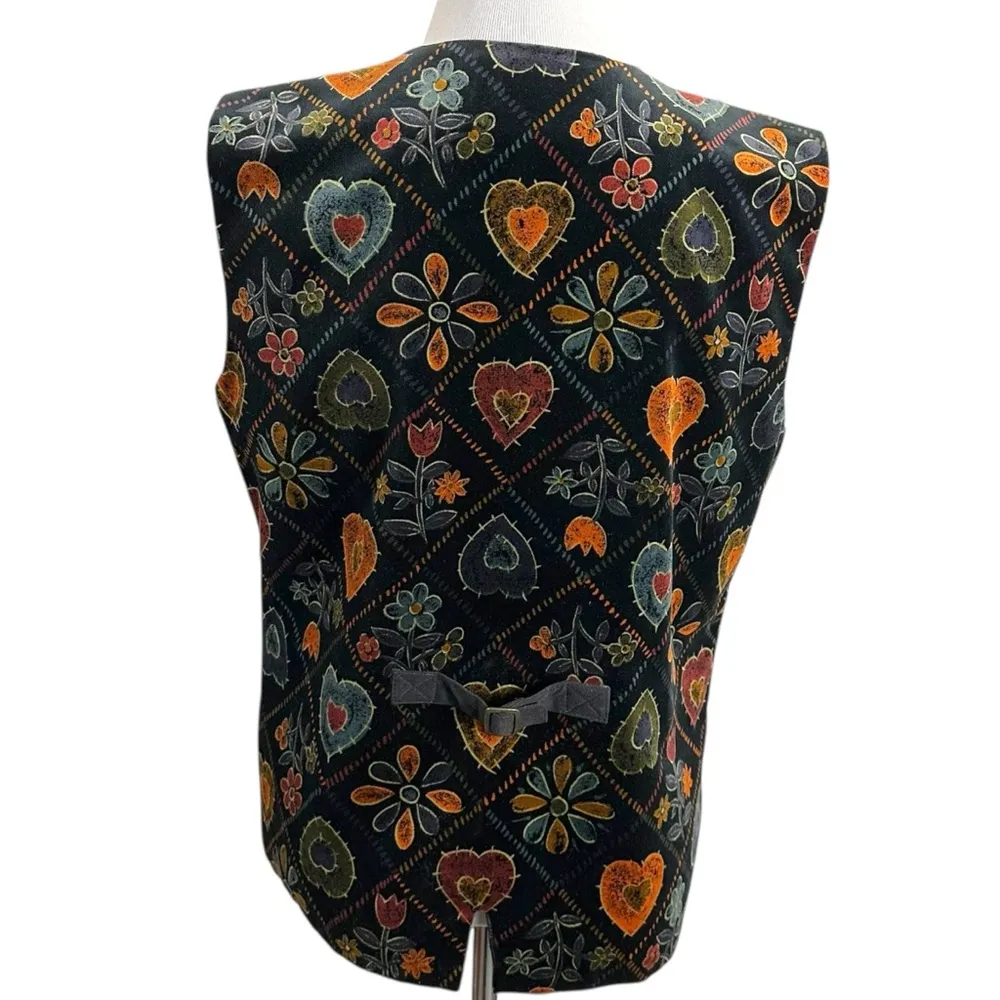 Vintage 80s 90s Ruff Hewn Bohemian Whimsical Velvet Folk Art Vest Size Medium - Image 3