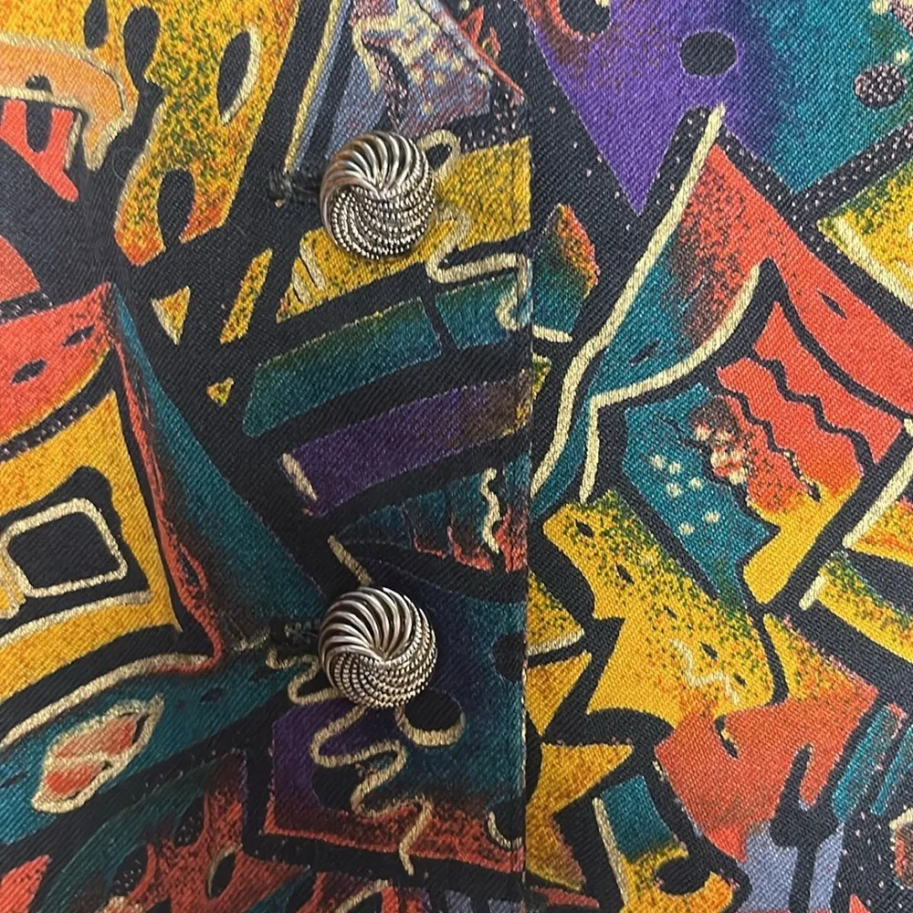 Vintage 1980s Marnie West Union Made cropped button up collared top size small Blue - Image 8