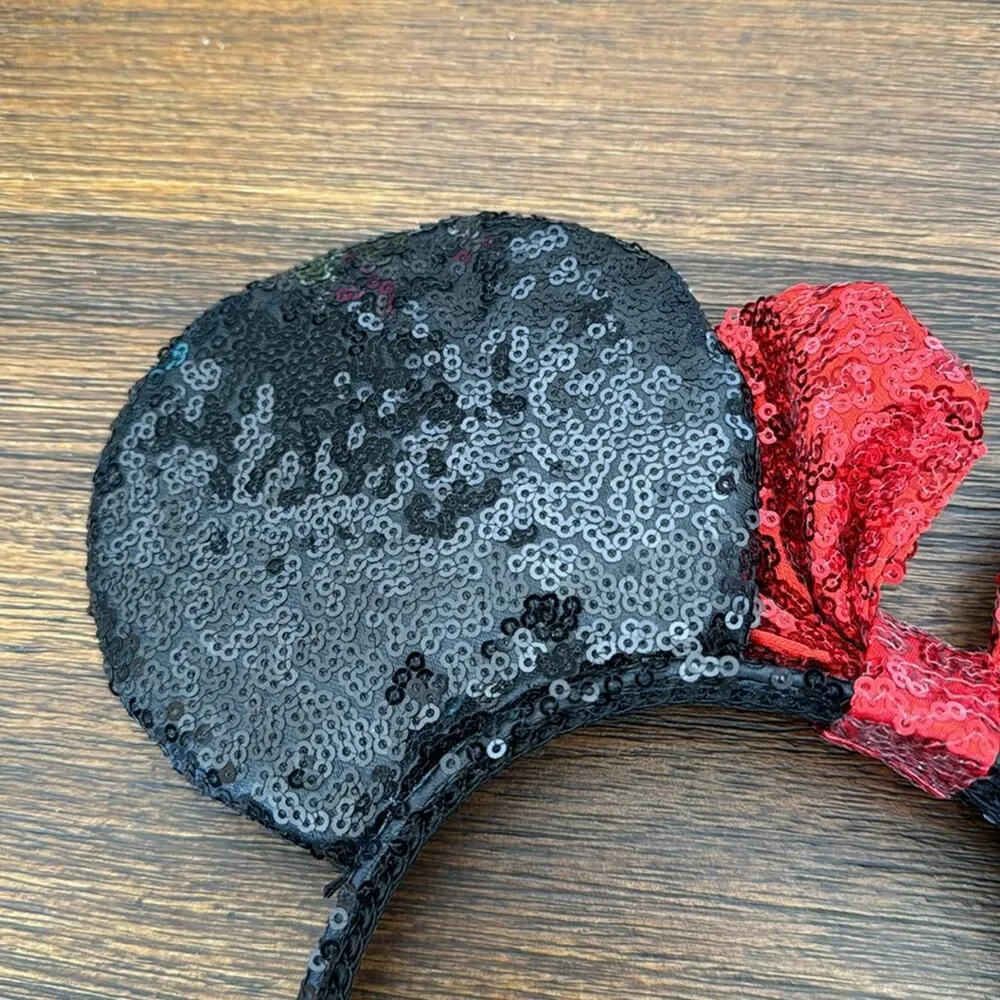 Disney Minnie Mouse sequined ears with red bow headband sequins trip vacation - Image 7