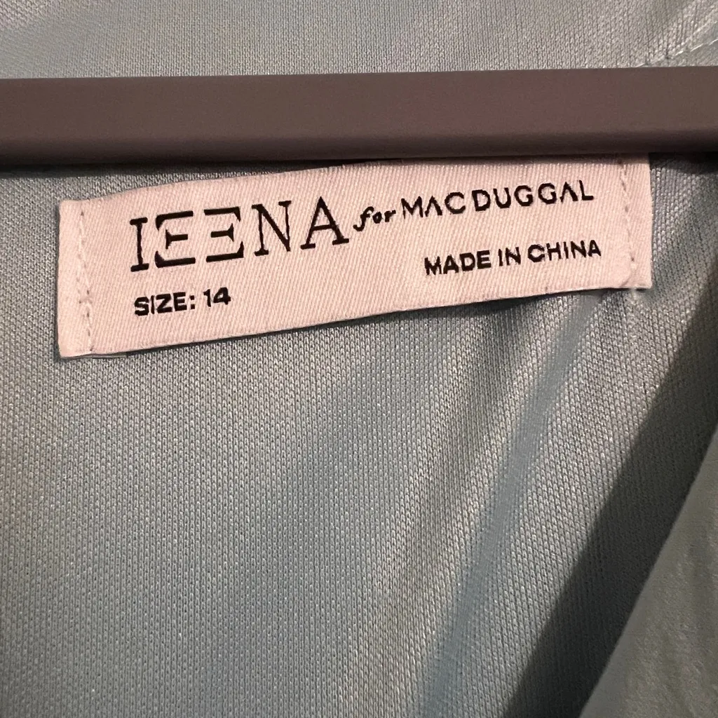 Mac Duggal Ieena 26573 Long Sleeve Ruched V-Neck Gown Maxi Blue 14 Formal - Image 8