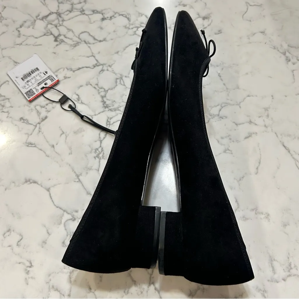 Zara Black Slip On Faux Suede Round Toe Short Heels Size 41/10 - Image 7