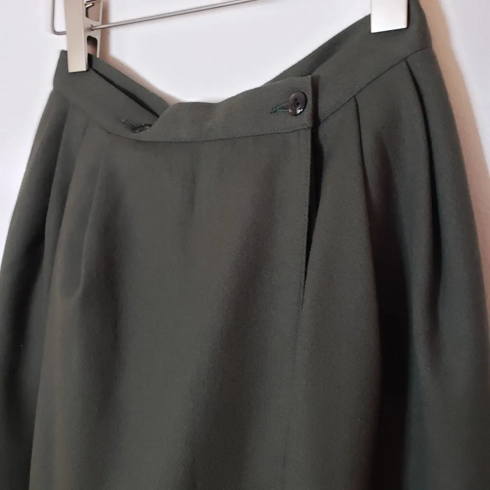 NWOT Vintage Galtrucco Italian Wool Gaucho Wrap Skort Olive Green Size 42 Size M - Image 7