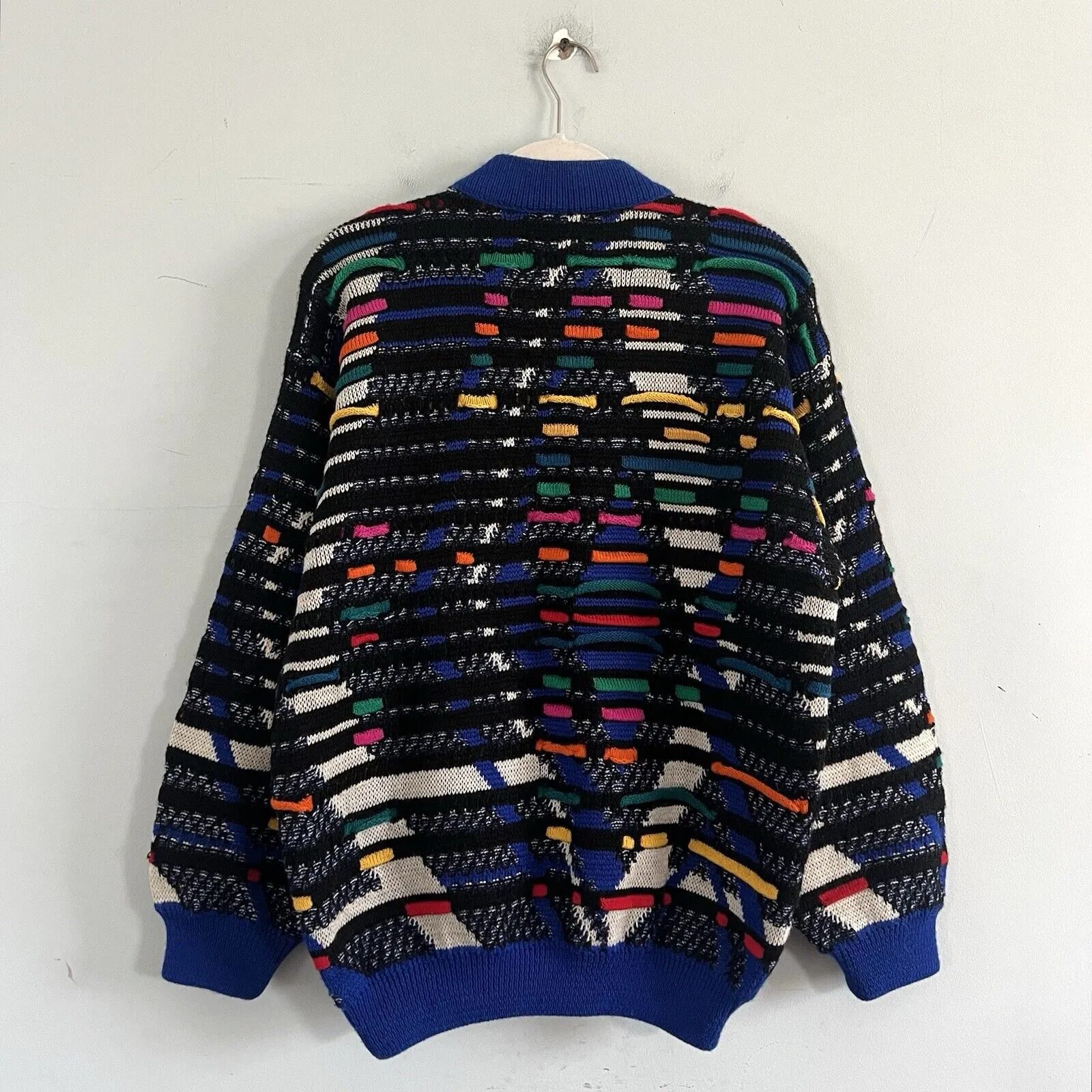 Vintage Coogi 100% Wool Rainbow Textured Striped 90's Crewneck Sweater - Image 3