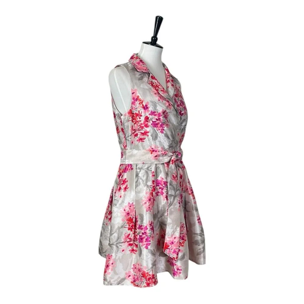 Jessica Howard New Fit Flare Dress Full Skirt Gray Pink Floral Women’s Size 10 - Image 2