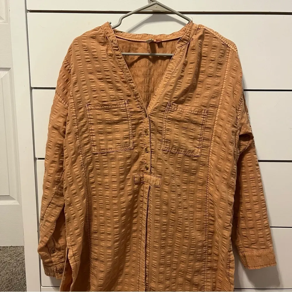 Anthropologie Pilcro Seersucker Tunic Buttondown in Dark Orange - Image 2