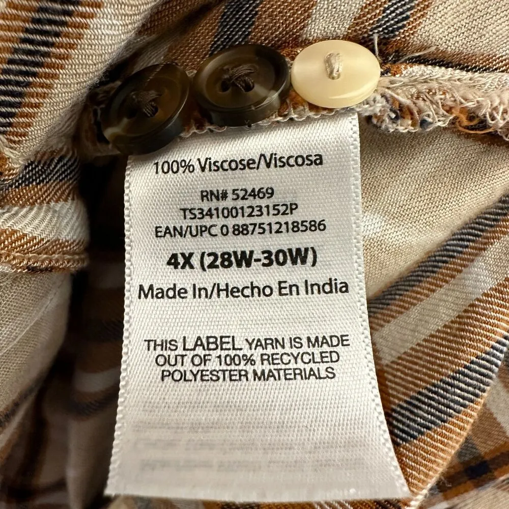 Terra & Sky Neutral Fall Plaid Soft Lightweight Button Long Sleeve 4X 28W-30W - Image 2