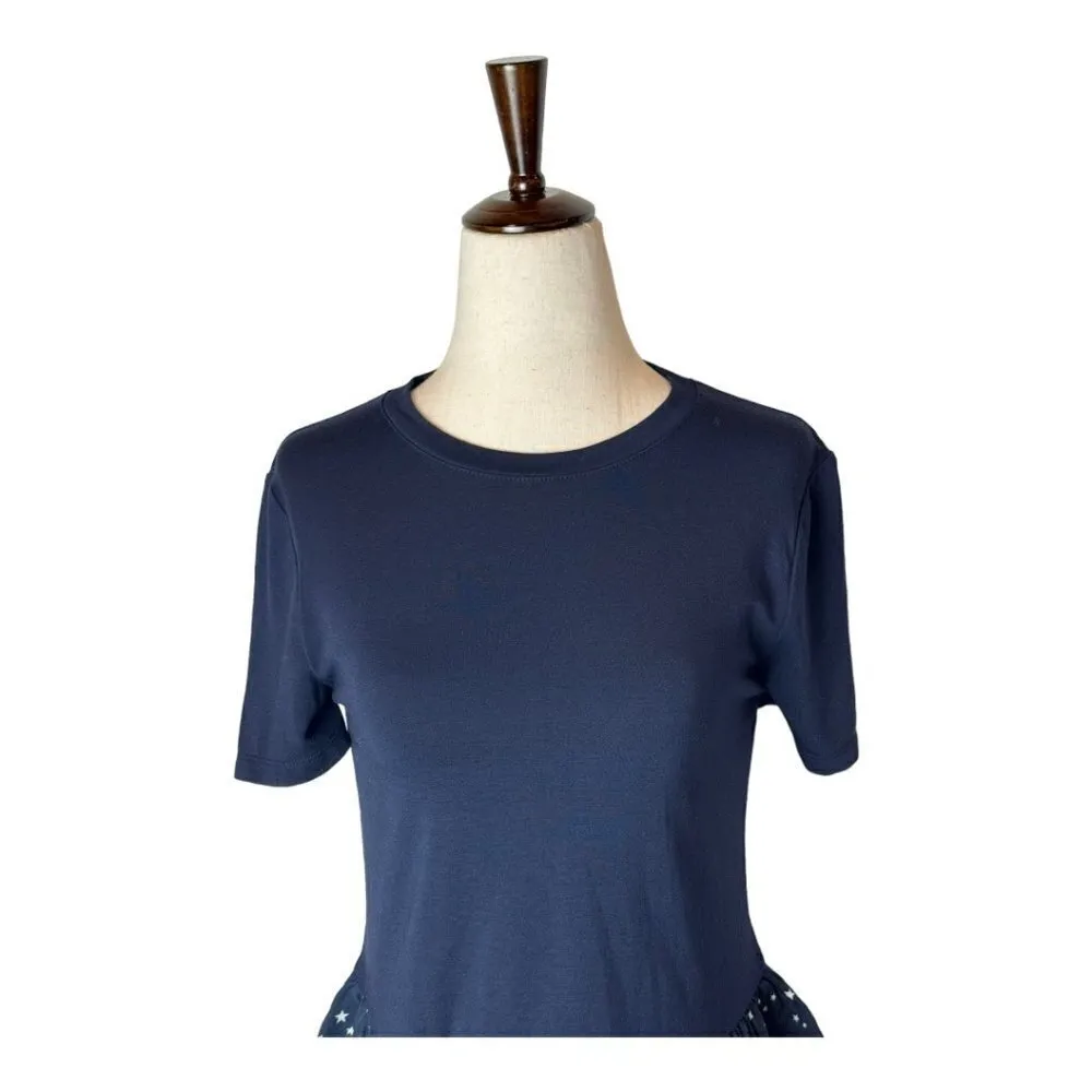 Kate Spade New York Broome Street Navy Blue‎ Night Sky Ruffled Peplum Tee XXS - Image 4