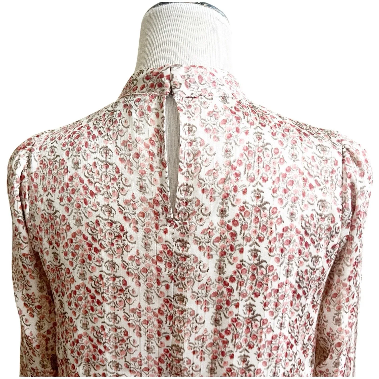 Greylin High Neck Crochet Yoke Cottage Core Peasant Blouse NWT Size XS Pink - Image 6