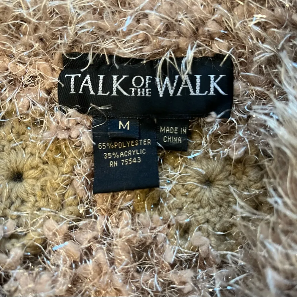 Talk Of The Walk Chunky Knit Crochet Inset Open Front Sweater Cardigan, Sz M Gold Size M - Image 15