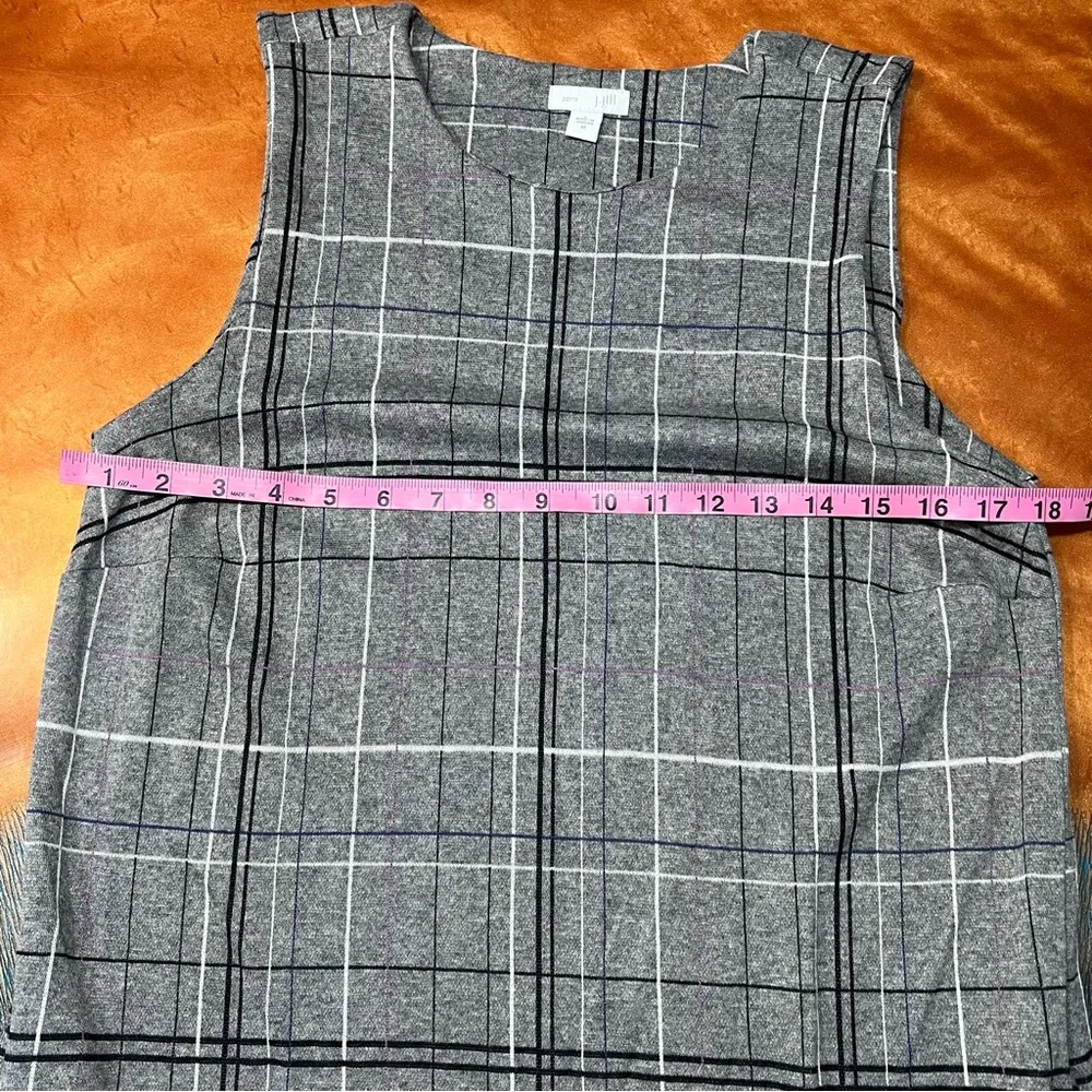 J. Jill Ponte Gray Plaid Sheath dress medium Sleeveless pockets - Image 7