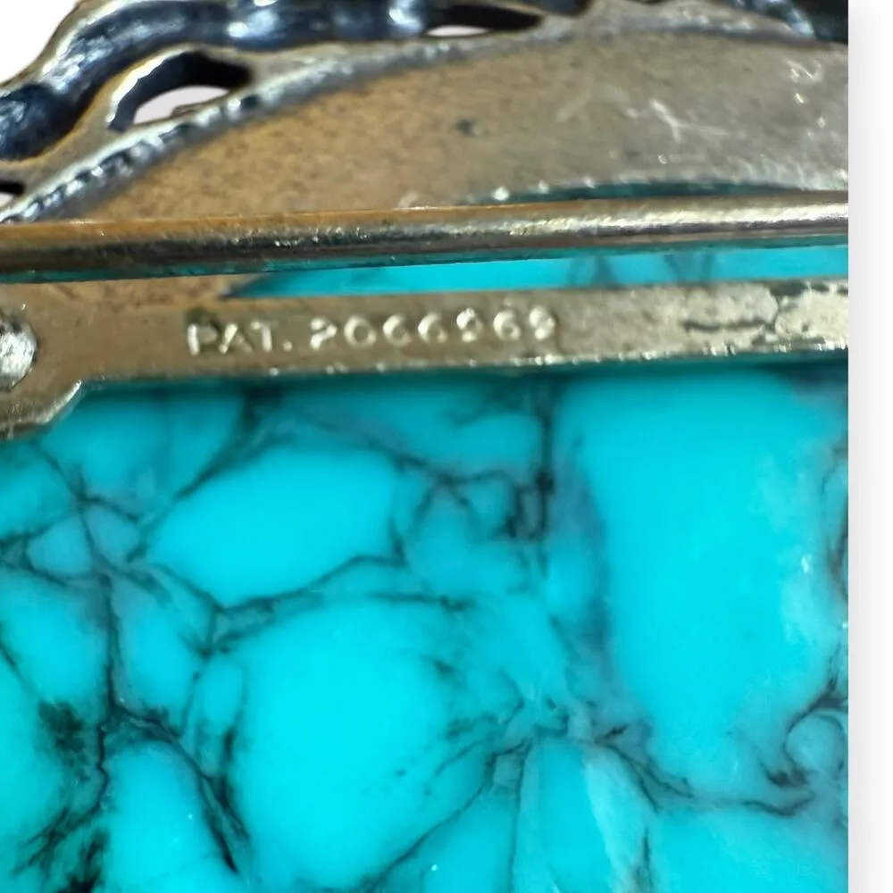 Vintage Sancrest R Framed Teal Silvertone Brooch - Image 4