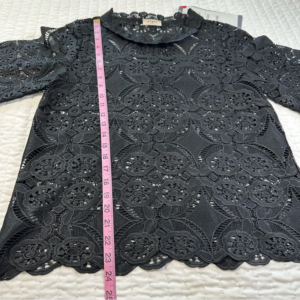 UMGEE Crochet Top Boho Hippie Black Size S-M Blouse Sheer Floral - Image 3