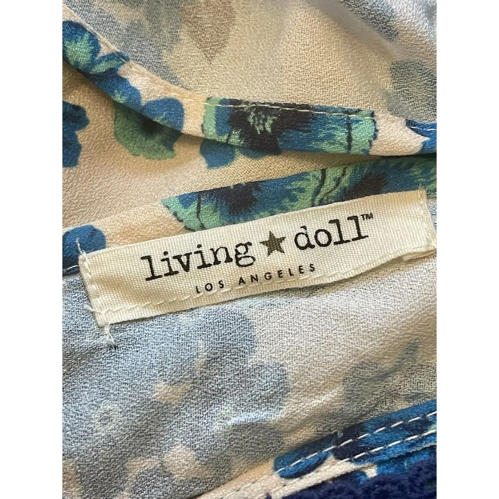 Living Doll Maxi Dress‎ Boho Tiered Multi Florals Crochet Trim L Flowy - Image 6