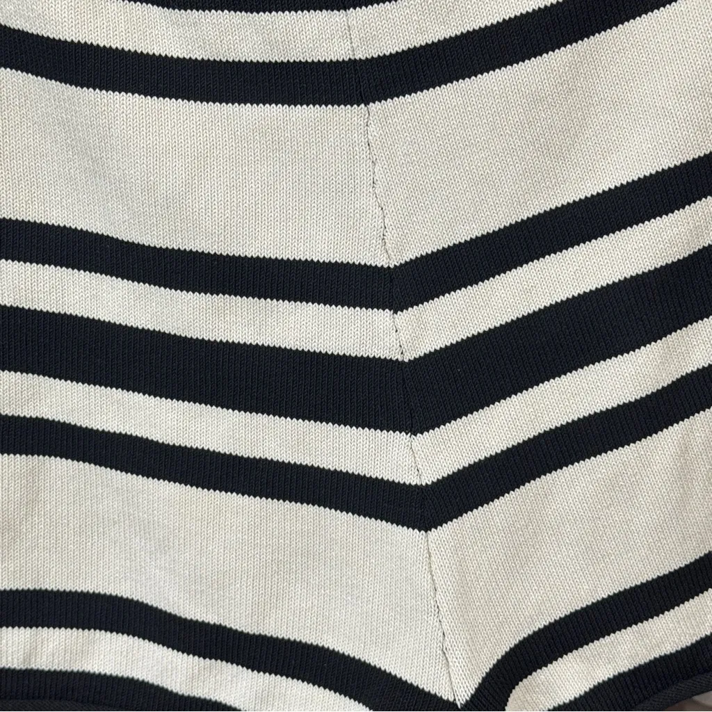 H&M fine knit shorts striped high rise neutral resort beach swim coverup - Image 8