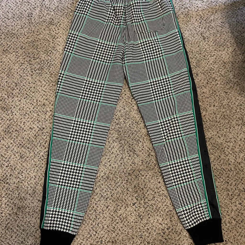 Champion Black and White Checkered Joggers with Green Accents - Image 3