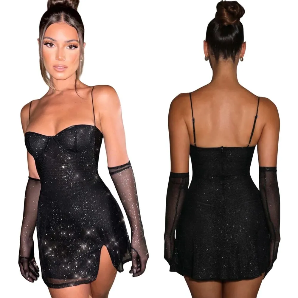 Babyboo Pixie Mini Dress Underwire Bust Glittered Adjustable Black Womens Large - Image 3