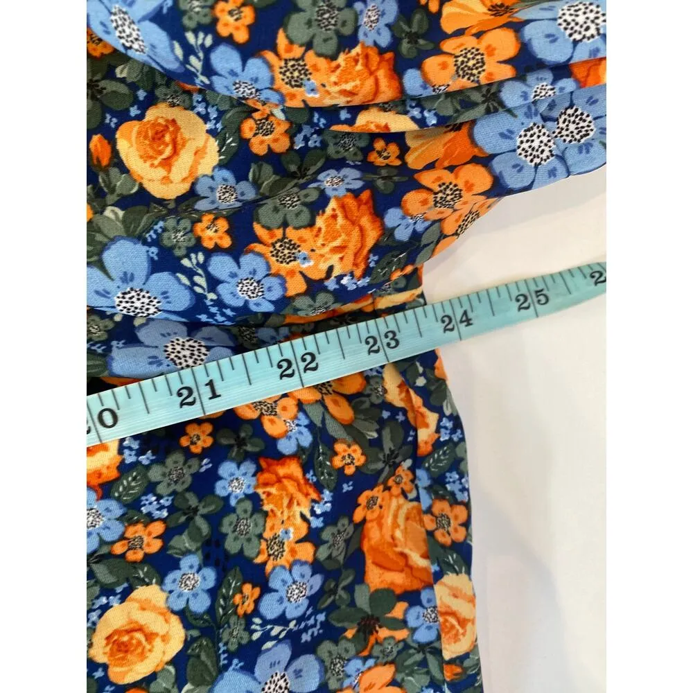 Kirundo Floral Mini Shift Dress EUC Sz Lg Ruffle Hem Neck Tie Polyester Light Orange - Image 9